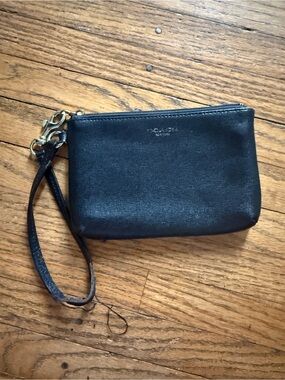 Coach Black Leather Wristlet with Gold Hardware
